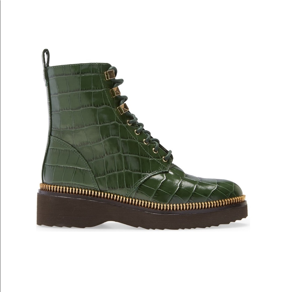 Michael Kors Croc Embossed Leather Combat Boot - Picture 7 of 16